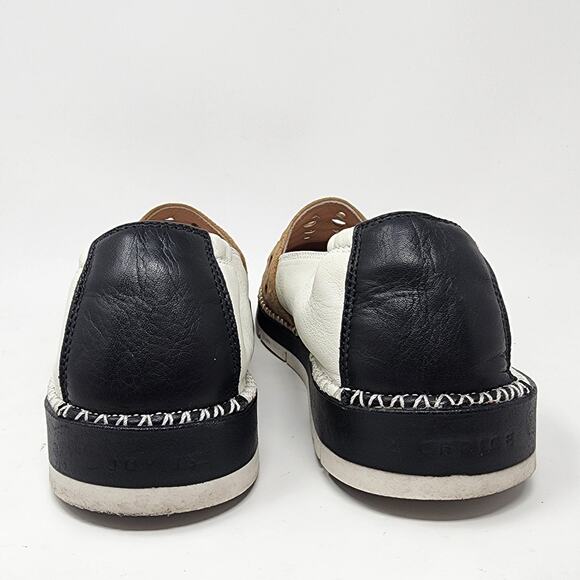 Hispanitas Flats Women 7 Chica Slip-On B&W Leather with Tan perforated Suede - Picture 5 of 10